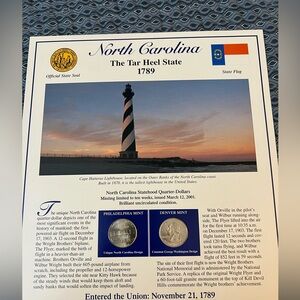 North Carolina State Coin and Stamps Card Historical Geographical